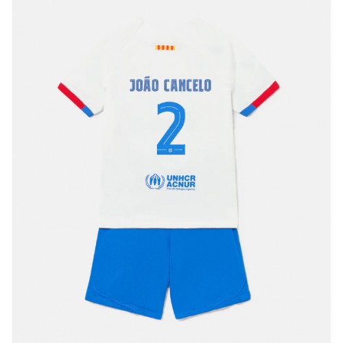 Otroški Nogometni dresi Barcelona Joao Cancelo #2 Gostujoči 2023-24 Kratek Rokav (+ Kratke hlače)